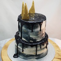 Drip Cake - 2 Tier Buttercream Marble Effect Gold Shards